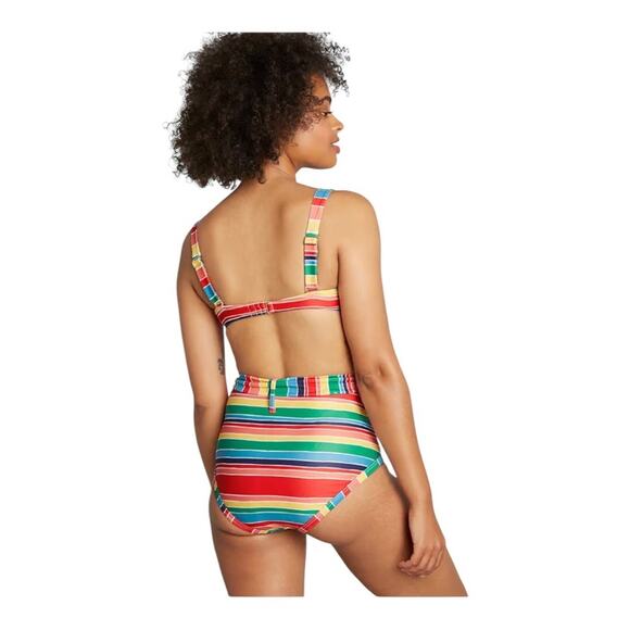 ModCloth NWT Greta Rainbow Stripe Detachable Belt High-Waisted Bikini Bottom MD - Picture 12 of 13